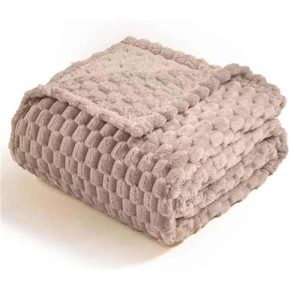 Flannel Fleece Throw Blanket(50x70 inch), 3D Jacquard Camel Fuzzy - Picture 1 of 8